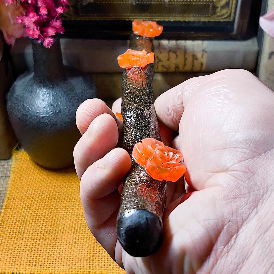 Beltane Ritual Wand – Blossom Wand for Pagans, Witches & Spring Magick | Resin Wand with Flowers, Wood Aesthetic and Gold Specks - The Dark Primordial