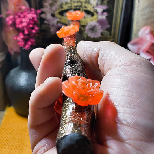Beltane Ritual Wand – Blossom Wand for Pagans, Witches & Spring Magick | Resin Wand with Flowers, Wood Aesthetic and Gold Specks - The Dark Primordial