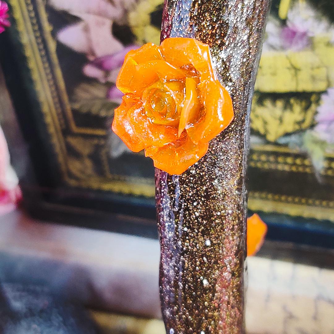 Beltane Ritual Wand – Blossom Wand for Pagans, Witches & Spring Magick | Resin Wand with Flowers, Wood Aesthetic and Gold Specks - The Dark Primordial