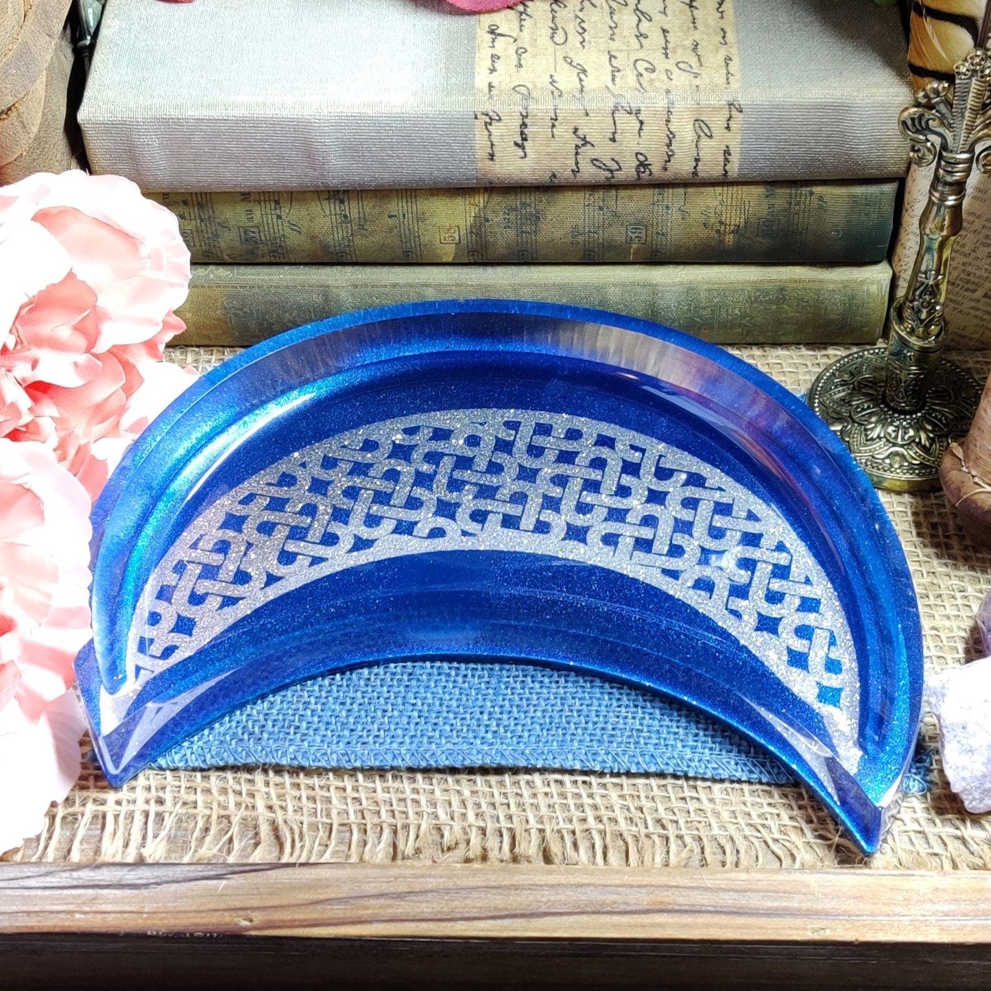 Celtic Moon Trinket Dish, Lunar Witch Jewelry Tray, Pagan Crescent Moon & Moonphase Witchcraft Decor, Metaphysical Gift, Witchy Gift - The Dark Primordial