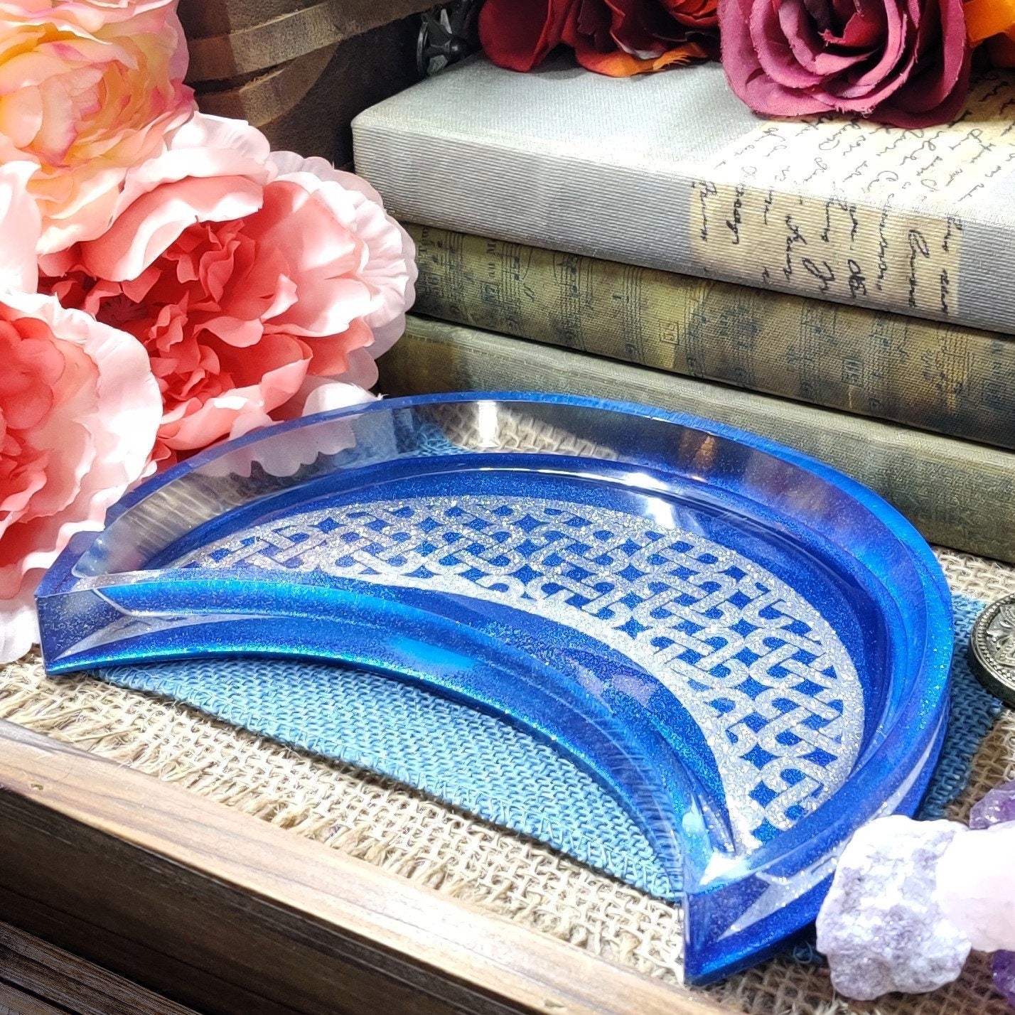 Celtic Moon Trinket Dish, Lunar Witch Jewelry Tray, Pagan Crescent Moon & Moonphase Witchcraft Decor, Metaphysical Gift, Witchy Gift - The Dark Primordial