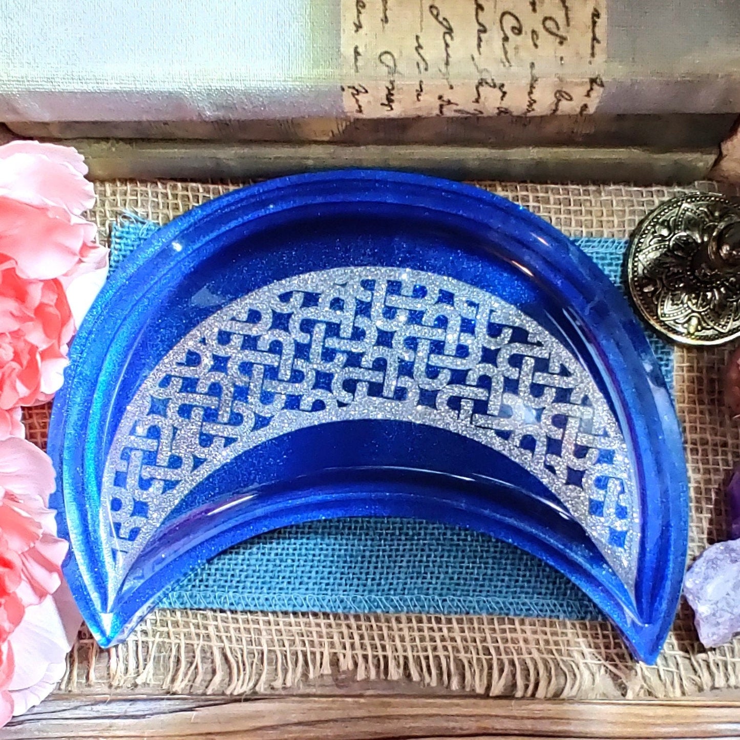 Celtic Moon Trinket Dish, Lunar Witch Jewelry Tray, Pagan Crescent Moon & Moonphase Witchcraft Decor, Metaphysical Gift, Witchy Gift - The Dark Primordial