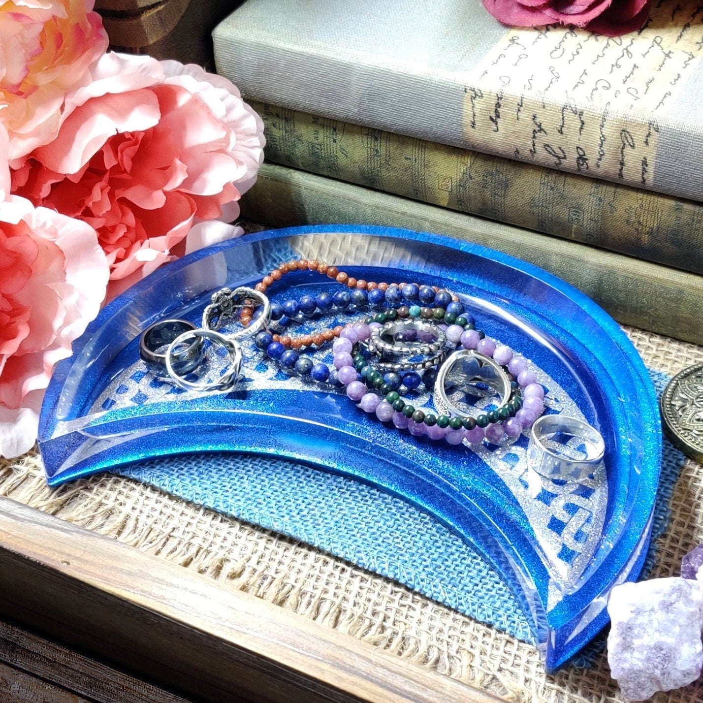 Celtic Moon Trinket Dish, Lunar Witch Jewelry Tray, Pagan Crescent Moon & Moonphase Witchcraft Decor, Metaphysical Gift, Witchy Gift - The Dark Primordial