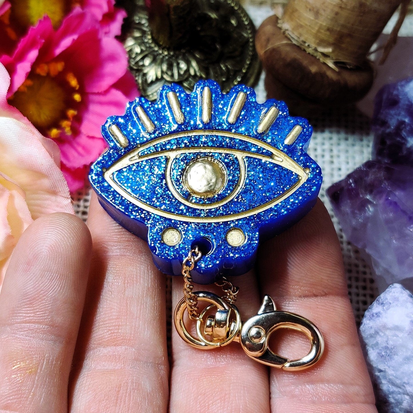 Nazar Evil Eye Keychain, Protection Amulet Charm, Hamsa Hand Talisman Keyring, Metaphysical Witchy Pagan Gift for Banishing Negativity - The Dark Primordial