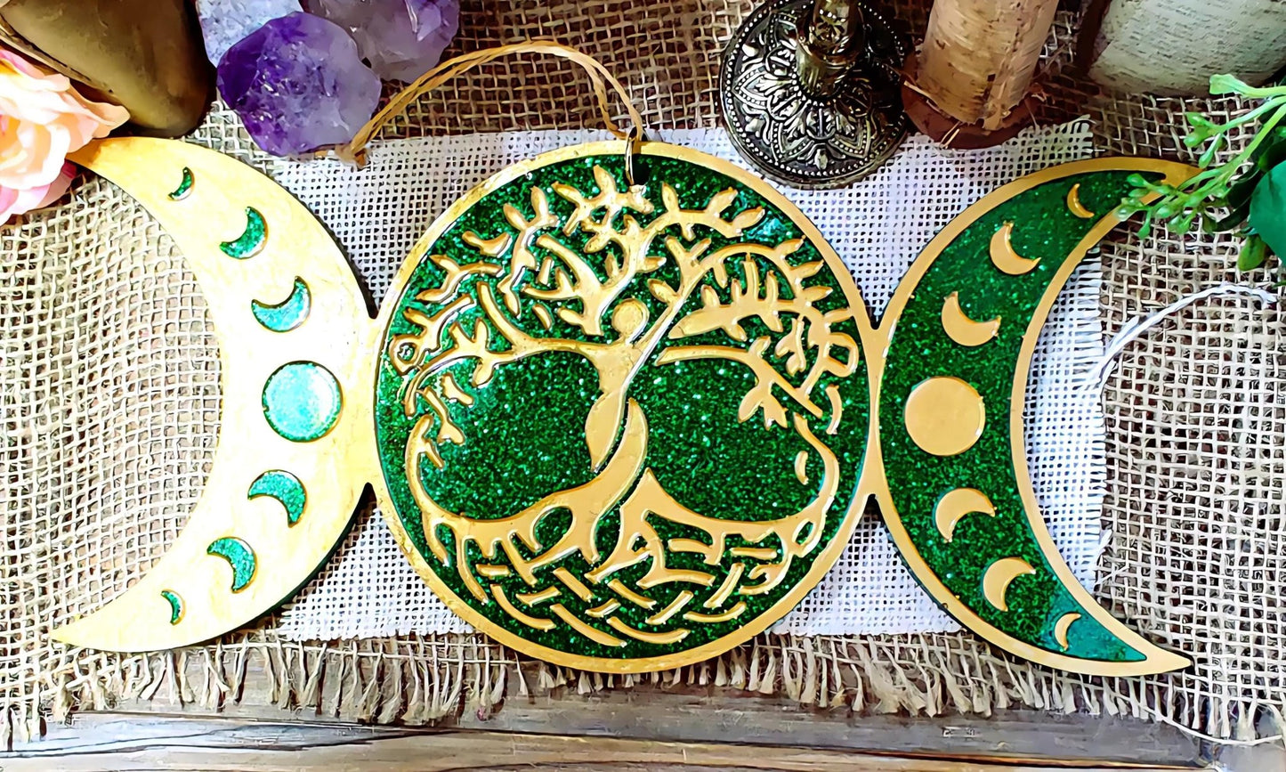 Triple Moon Goddess Tree of Life | Wiccan Altar Wall Hanging | Pagan Witch Gift & Sacred Feminine Decor - The Dark Primordial