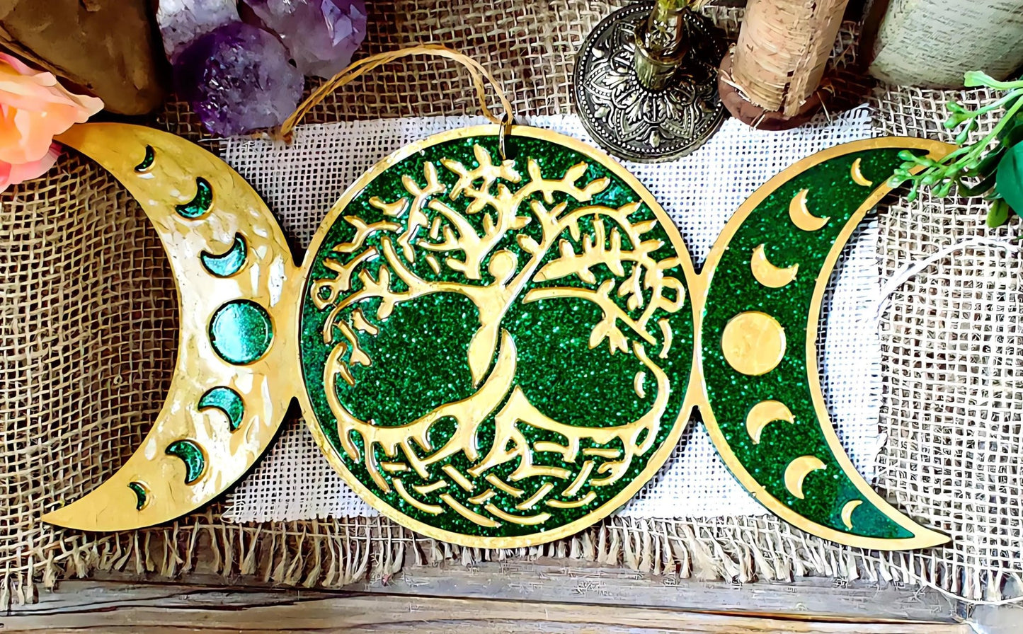 Triple Moon Goddess Tree of Life | Wiccan Altar Wall Hanging | Pagan Witch Gift & Sacred Feminine Decor - The Dark Primordial
