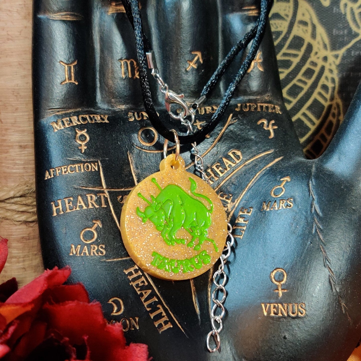 12 Zodiac Pendant Necklace, Boho Witch Horoscope Jewelry, Star Sign Astrological Necklace for Leo Gifts & Gemini Gifts, Resin Astrology Art - The Dark Primordial