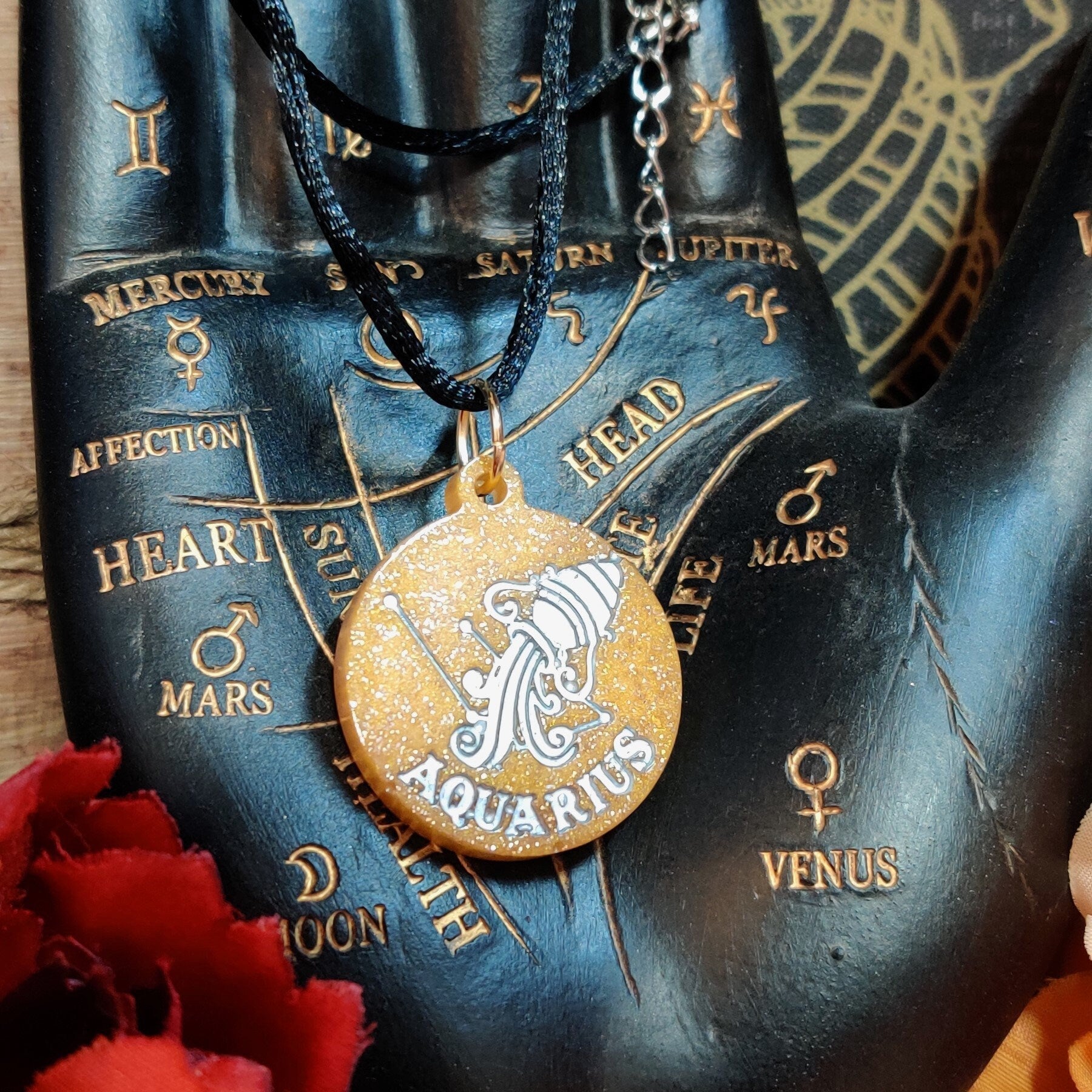 12 Zodiac Pendant Necklace, Boho Witch Horoscope Jewelry, Star Sign Astrological Necklace for Leo Gifts & Gemini Gifts, Resin Astrology Art - The Dark Primordial