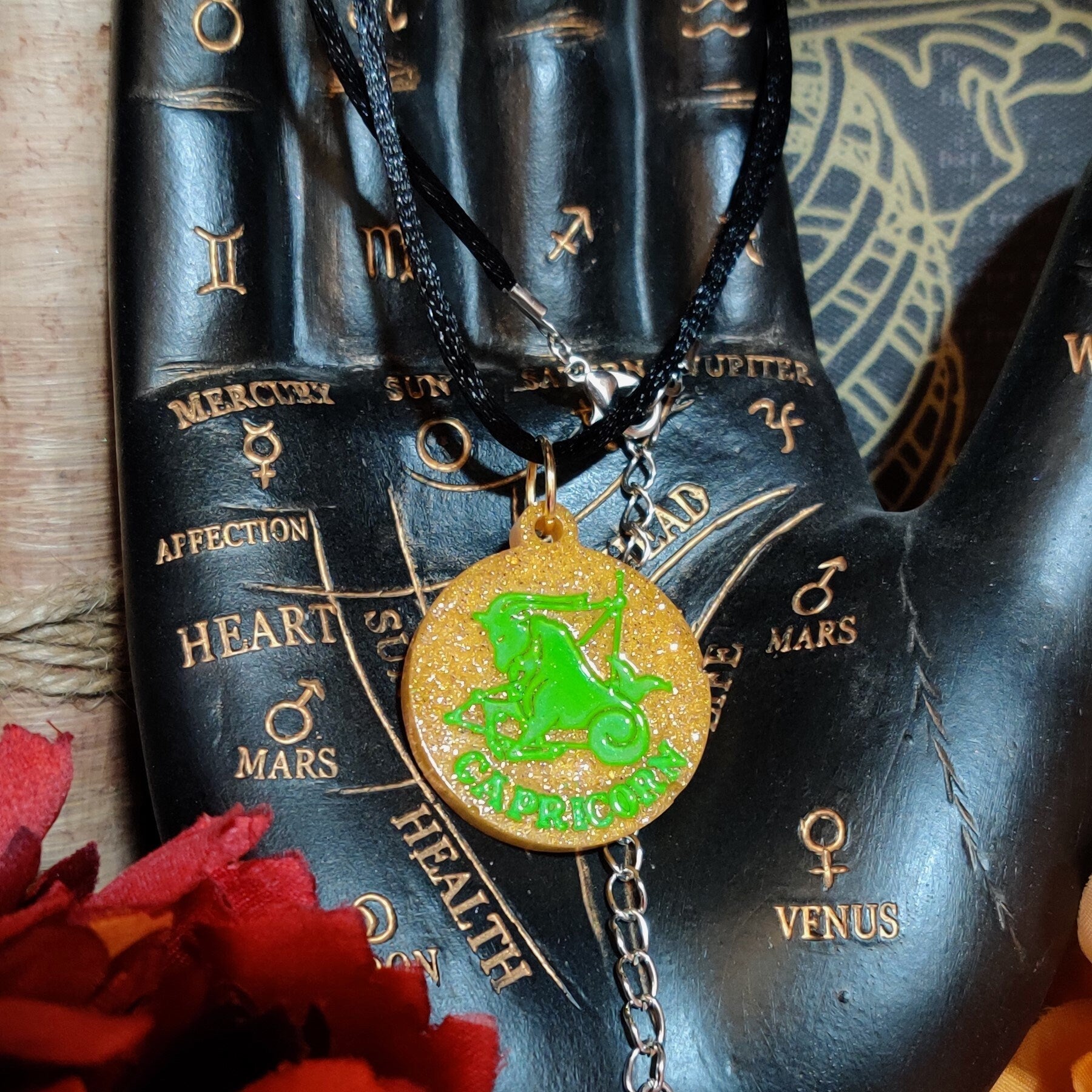 12 Zodiac Pendant Necklace, Boho Witch Horoscope Jewelry, Star Sign Astrological Necklace for Leo Gifts & Gemini Gifts, Resin Astrology Art - The Dark Primordial