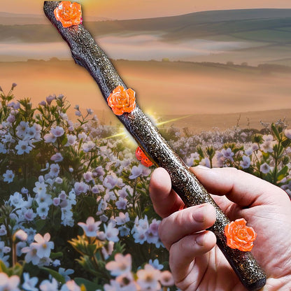 Beltane Ritual Wand – Blossom Wand for Pagans, Witches & Spring Magick | Resin Wand with Flowers, Wood Aesthetic and Gold Specks - The Dark Primordial