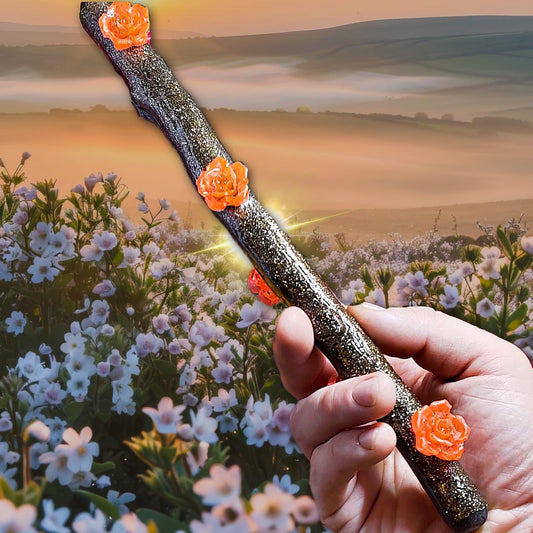 Beltane Ritual Wand – Blossom Wand for Pagans, Witches & Spring Magick | Resin Wand with Flowers, Wood Aesthetic and Gold Specks - The Dark Primordial