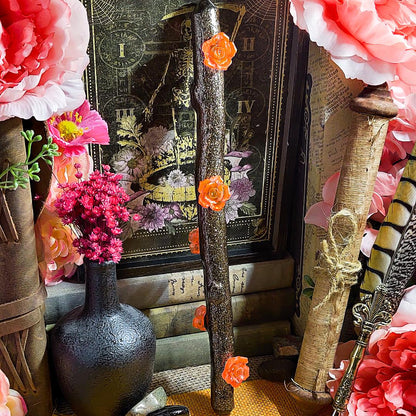 Beltane Ritual Wand – Blossom Wand for Pagans, Witches & Spring Magick | Resin Wand with Flowers, Wood Aesthetic and Gold Specks - The Dark Primordial