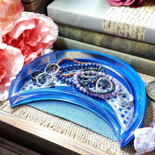 Celtic Moon Trinket Dish, Lunar Witch Jewelry Tray, Pagan Crescent Moon & Moonphase Witchcraft Decor, Metaphysical Gift, Witchy Gift - The Dark Primordial