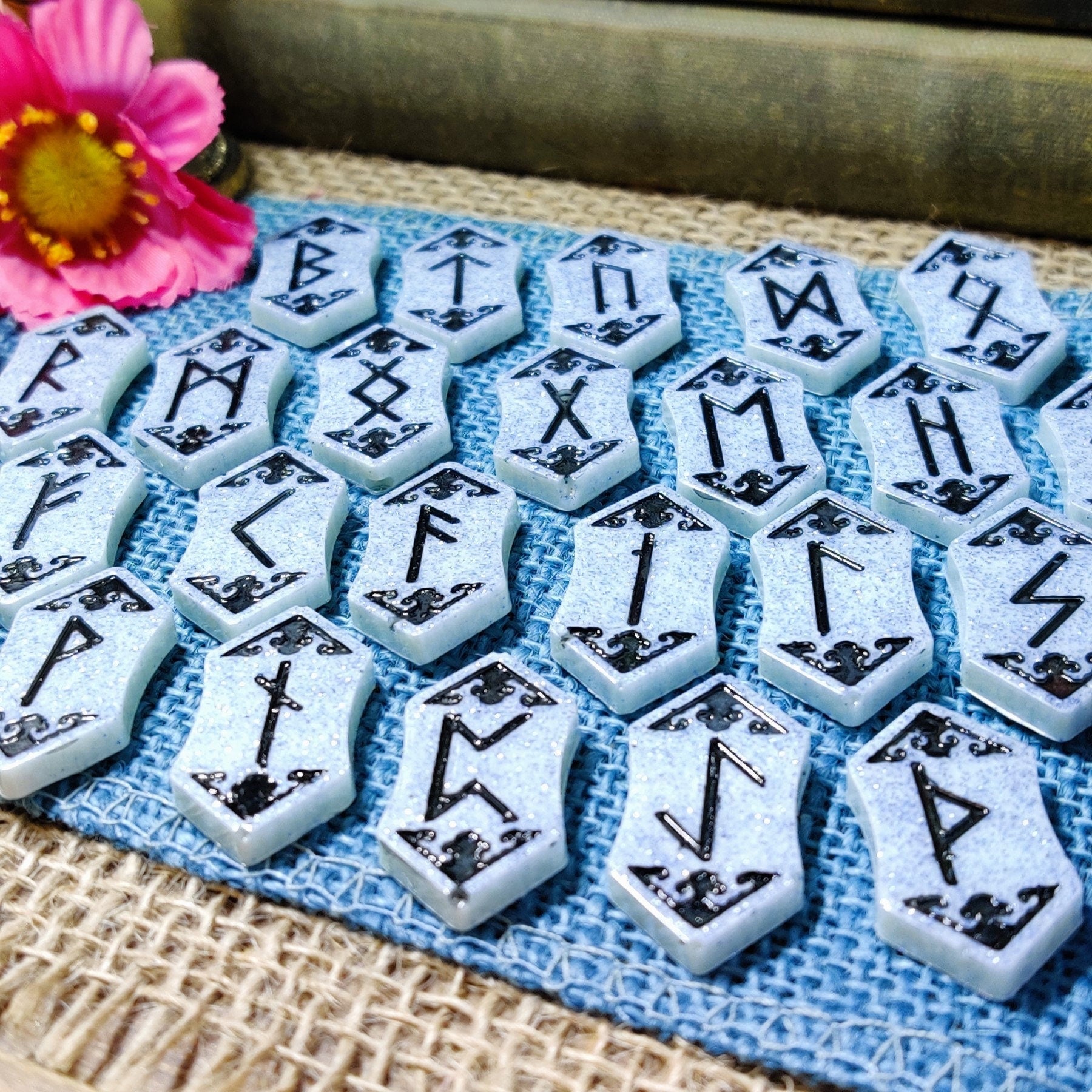 Elder Futhark Runes Divination Set - Ancient Norse Pagan Rune Casting Tools, Runic Alphabet Altar & Ritual Tools, Witchy Gifts, Pagan Gifts - The Dark Primordial