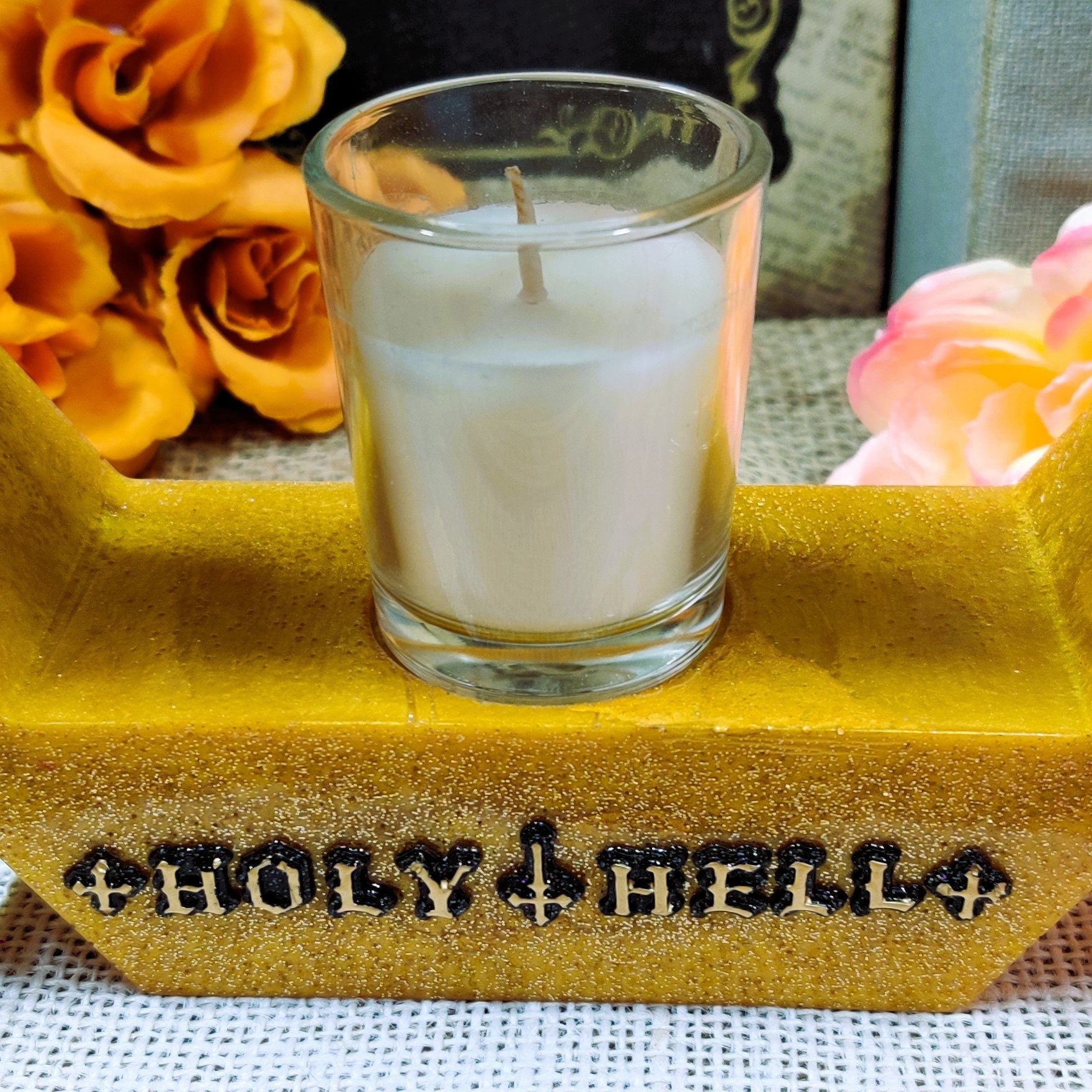 Holy Hell Loose Incense Burner, Glass Votive Candle Resin Incense Holder for Secular Witchcraft, Ritual Casting & Practical Magic Decor - The Dark Primordial