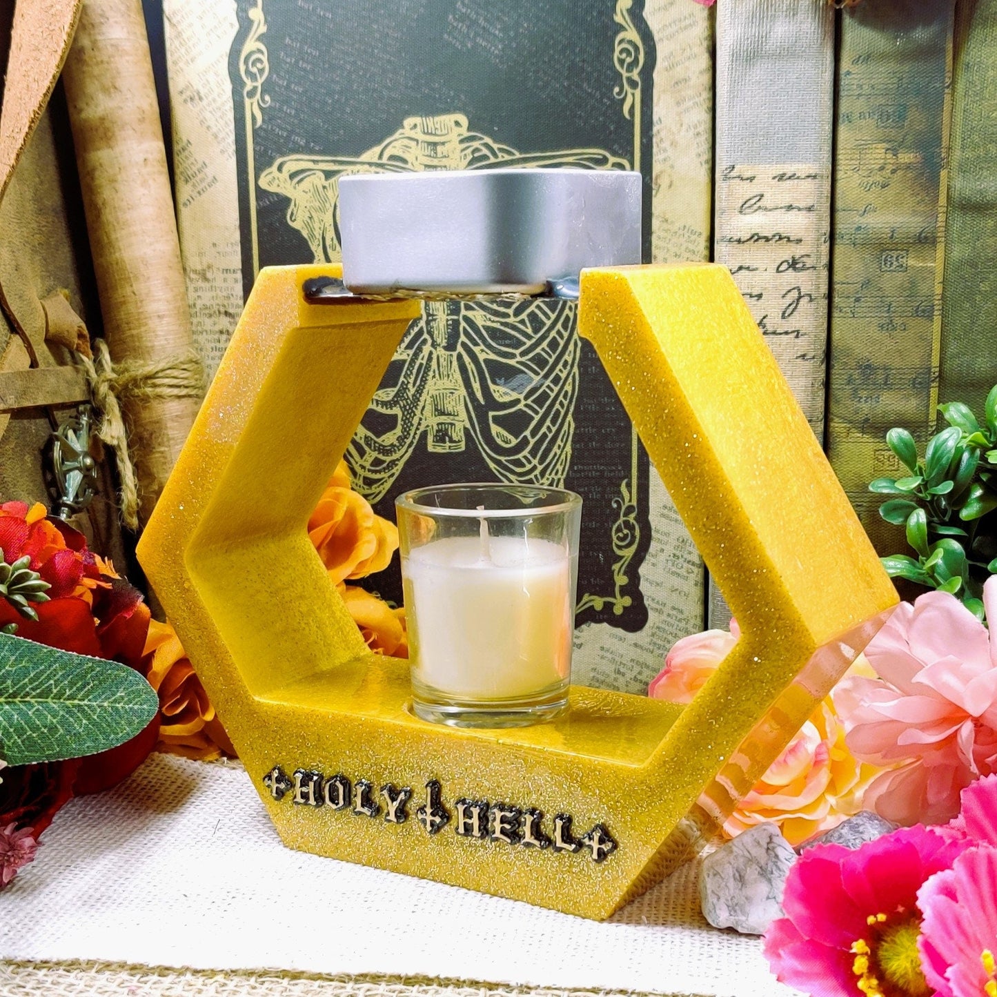 Holy Hell Loose Incense Burner, Glass Votive Candle Resin Incense Holder for Secular Witchcraft, Ritual Casting & Practical Magic Decor - The Dark Primordial