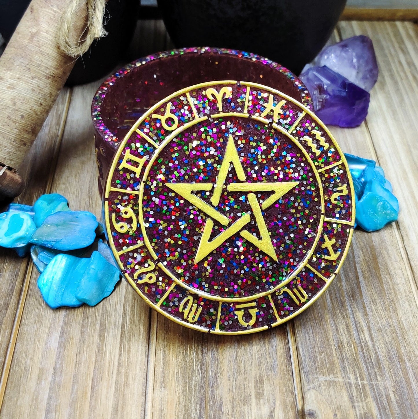 Jewelry Storage Zodiac Box, Epoxy Resin Star Sign Keepsake Box, Astrology Trinket Dish for Secular Witch, Zodiac Gifts, Horoscope Gifts