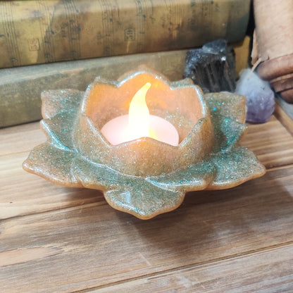 Lotus Blossom Candle Holder, Water Lily Flower Motif Tealight Holder, Practical Resin Metaphysical Decor, Mindfulness Gift for Sacred Space