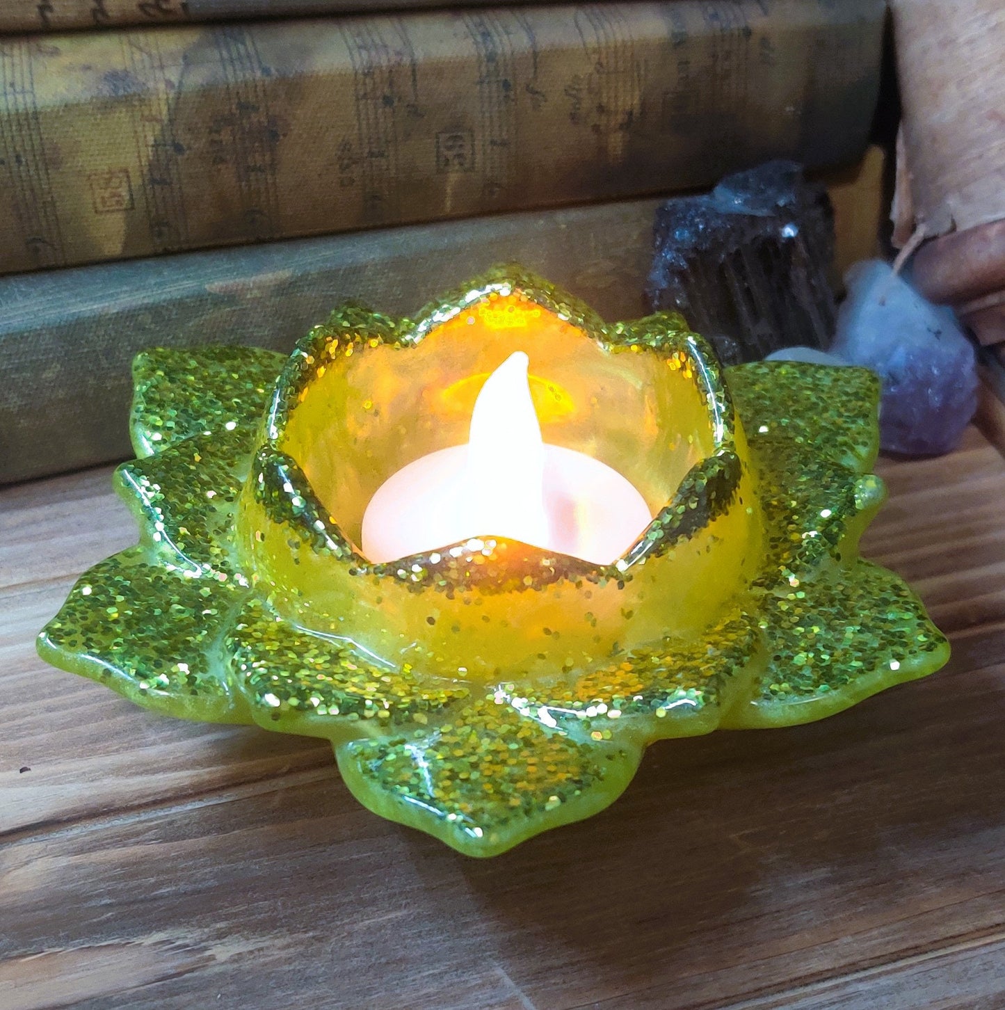 Lotus Blossom Candle Holder, Water Lily Flower Motif Tealight Holder, Practical Resin Metaphysical Decor, Mindfulness Gift for Sacred Space