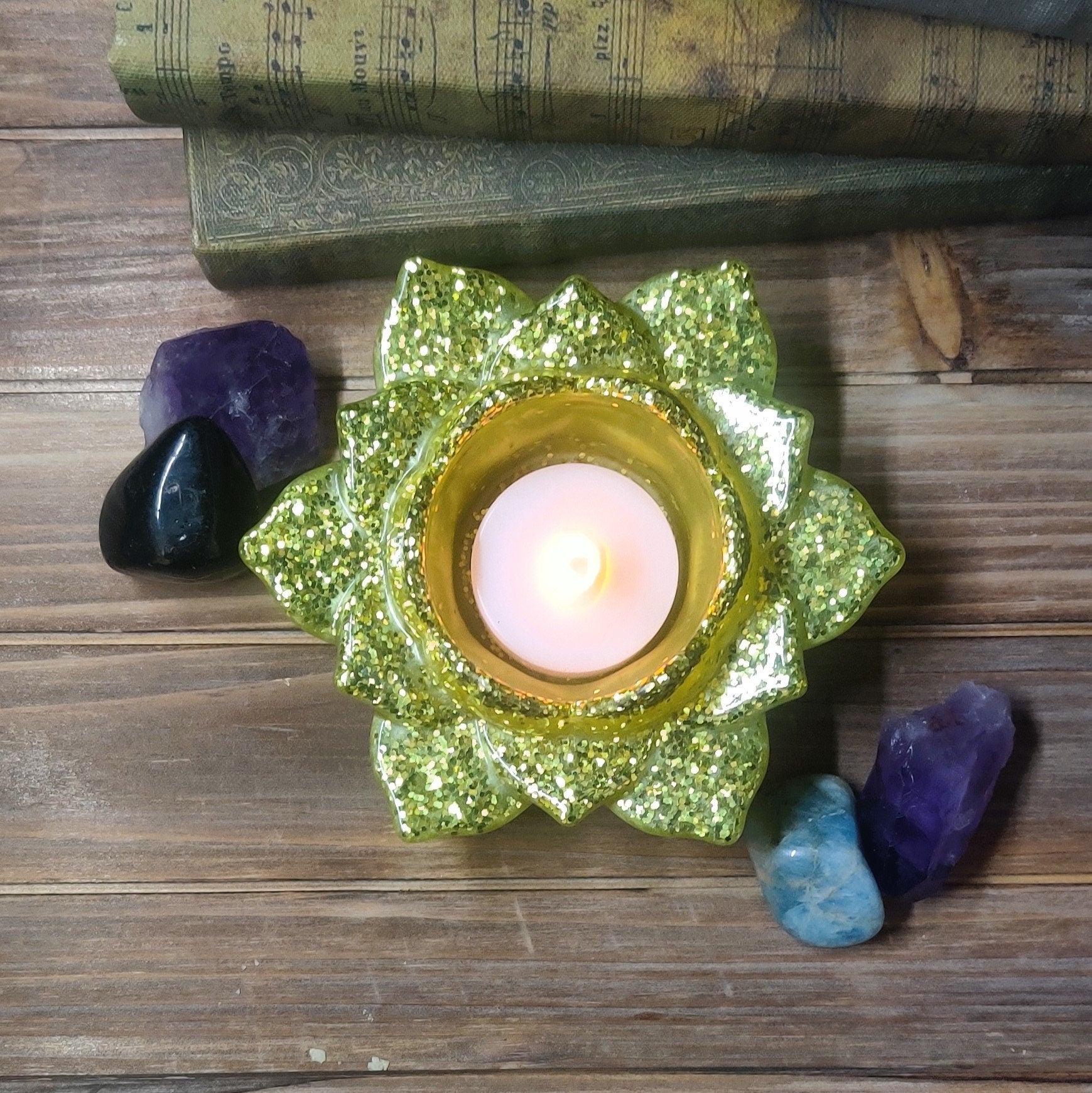 Lotus Blossom Candle Holder, Water Lily Flower Motif Tealight Holder, Practical Resin Metaphysical Decor, Mindfulness Gift for Sacred Space