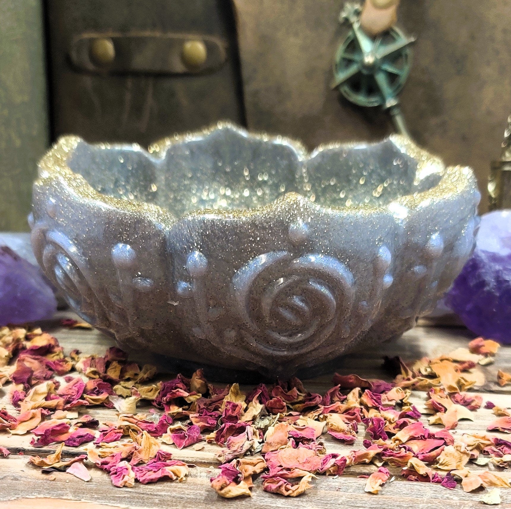 Lotus Bloom Jewelry Bowl, Water Lily Flower Design Trinket Dish, Practical Epoxy Resin Mindfulness Gift, Zen Home Decor for Sacred Space