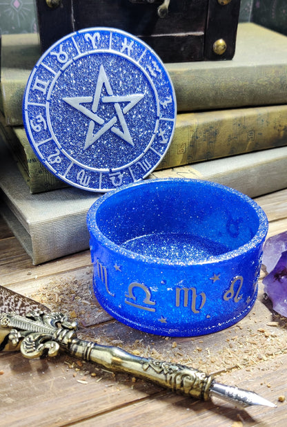 Jewelry Storage Zodiac Box, Epoxy Resin Star Sign Keepsake Box, Astrology Trinket Dish for Secular Witch, Zodiac Gifts, Horoscope Gifts