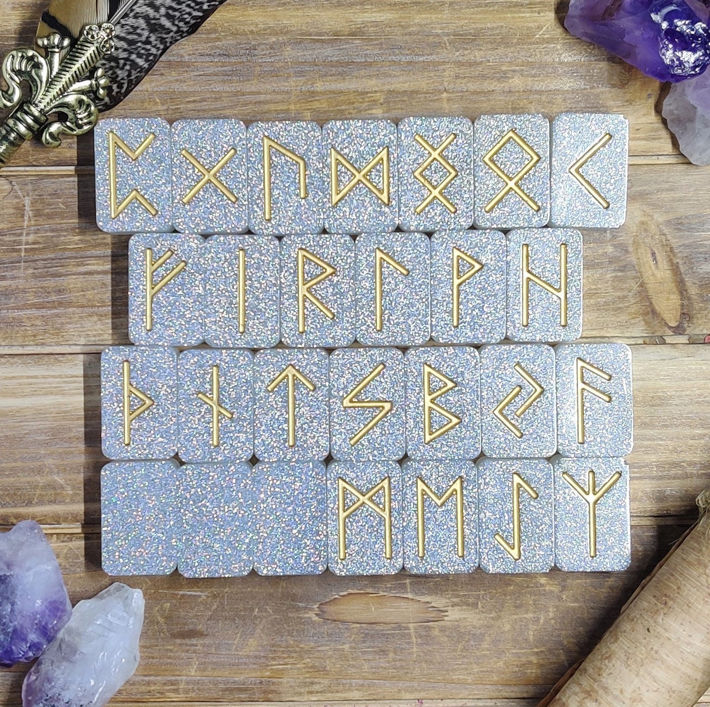 Elder Futhark Runes Set, Norse Pagan Altar Casting Runes, Epoxy Resin Rune Stones for Divination & Scrying, Practical Scandinavian Folk Art