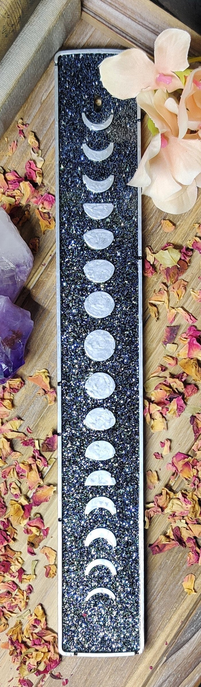 Moonphase Ritual Incense Holder, Epoxy Resin Stick Incense Burner, Sacred Space Lunar Cycle Altar Piece, Full Moon Spellcasting Pagan Tool