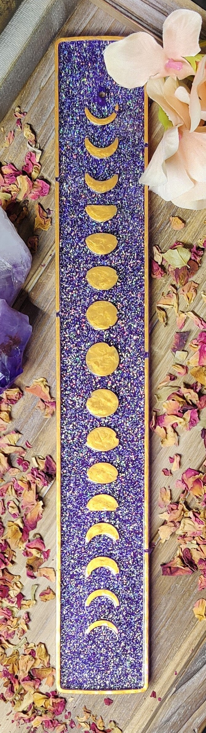 Moonphase Ritual Incense Holder, Epoxy Resin Stick Incense Burner, Sacred Space Lunar Cycle Altar Piece, Full Moon Spellcasting Pagan Tool