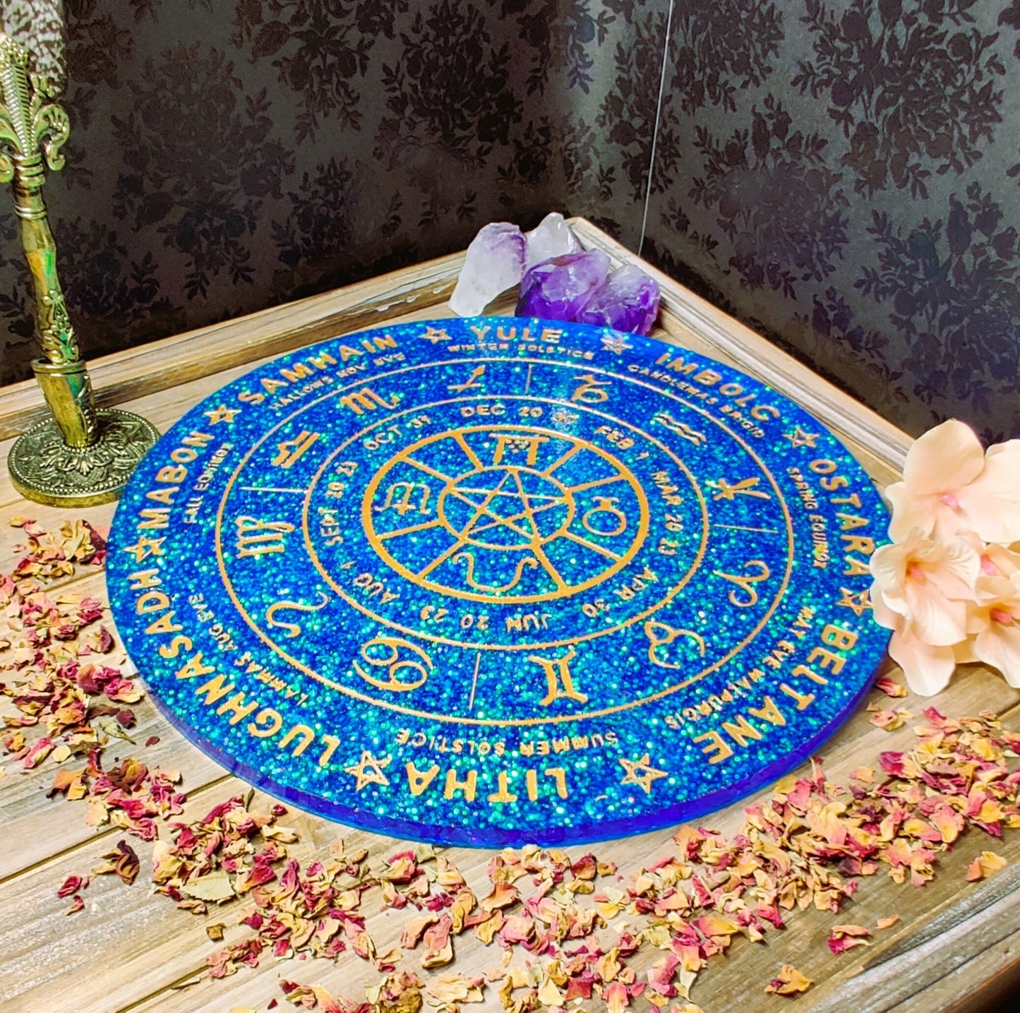 Wheel of The Year for Witch, Wicca and Pagan Altar, Epoxy Resin Witchcraft Calendar, Occult Decor, Magical Tool for Rituals and Spellwork