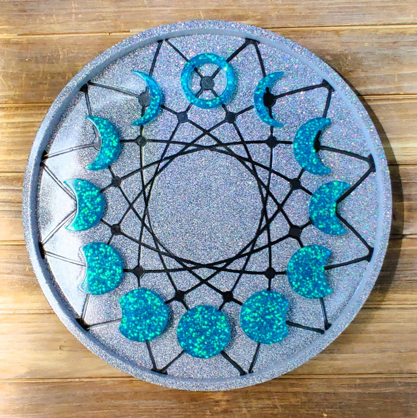 Cosmic Moon Phases Plaque, Lunar Cycle Altar Piece for Witch and Pagan Ritual, Moonphase Space Theme Epoxy Resin Home Accent, Celestial Art