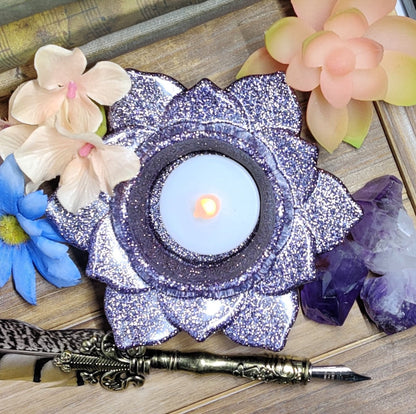 Lotus Blossom Candle Holder, Water Lily Flower Motif Tealight Holder, Practical Resin Metaphysical Decor, Mindfulness Gift for Sacred Space