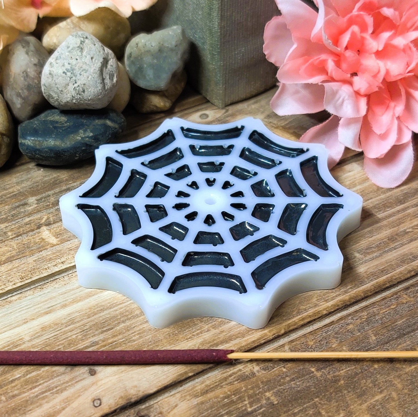 Spider Web Incense Holder, Alt & Gothic Boho Epoxy Resin Stick Incense Burner, Spooky Home Decor for Witch Altar or Horror Art Enthusiast