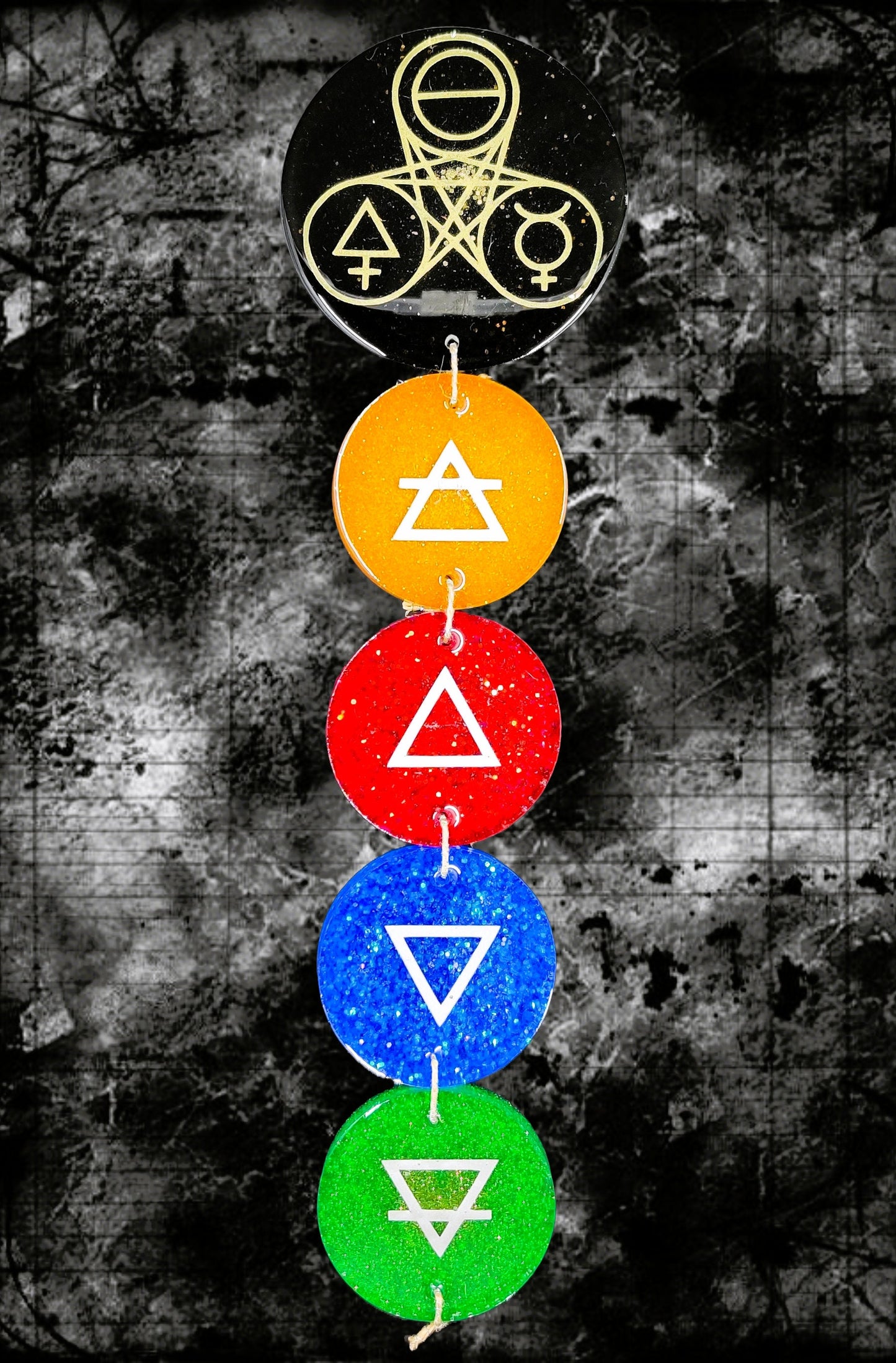 Four Elements Wall Decor, Alchemy Symbol Epoxy Resin Wall Art, 5 Piece Occult and Esoteric Decor for Witch, Pagan, Magic Elements Enthusiast