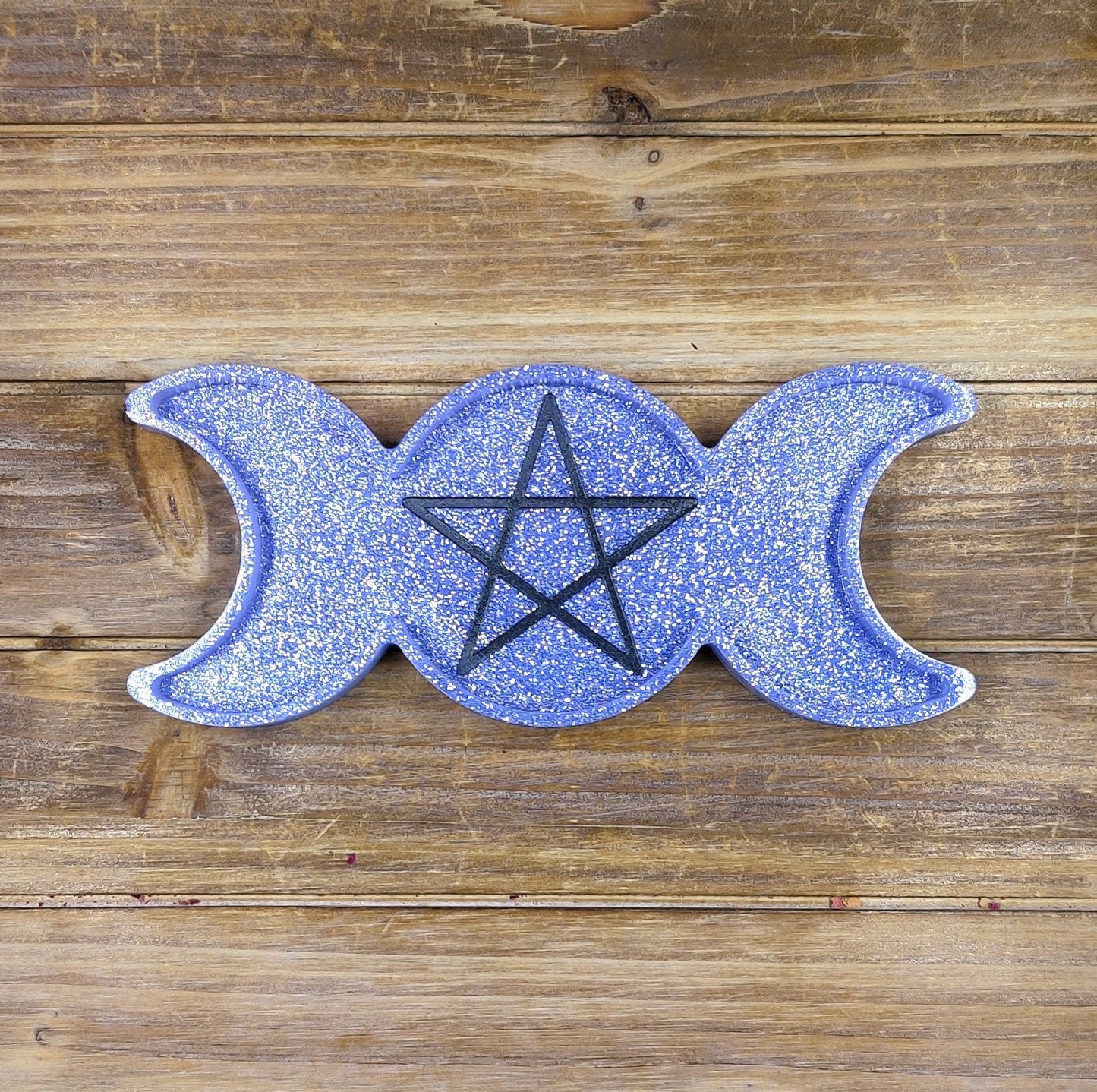 Triple Moon Goddess Trinket Dish, Moonphase Pentagram Jewelry Storage Tray, Epoxy Earring Organizer for Lunar Witch & Hecate Spell Work