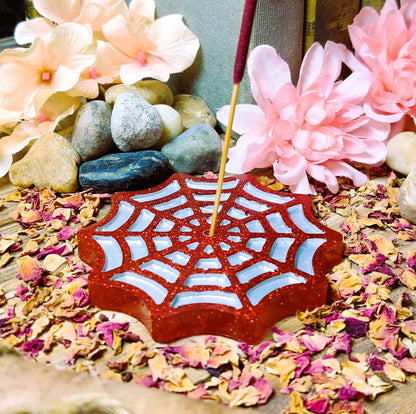 Spider Web Incense Holder, Alt & Gothic Boho Epoxy Resin Stick Incense Burner, Spooky Home Decor for Witch Altar or Horror Art Enthusiast