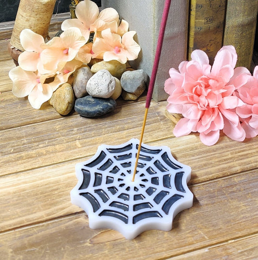 Spider Web Incense Holder, Alt & Gothic Boho Epoxy Resin Stick Incense Burner, Spooky Home Decor for Witch Altar or Horror Art Enthusiast