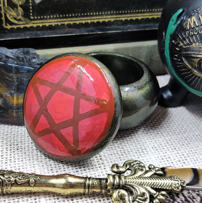 Boho Witch Pentacle Spelljar, Apothecary Jar for Banishing Ritual & Spiritual Protection, Practical Magic Decor, Sacred Space Altar Tool