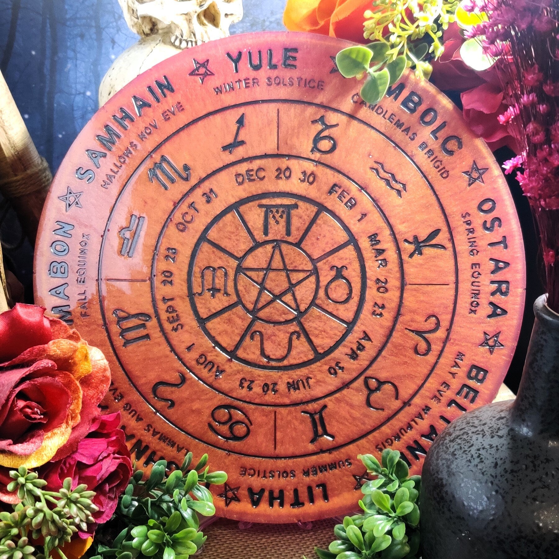 Wheel of The Year for Witch, Wicca and Pagan Altar, Epoxy Resin Witchcraft Calendar, Occult Decor, Magical Tool for Rituals and Spellwork