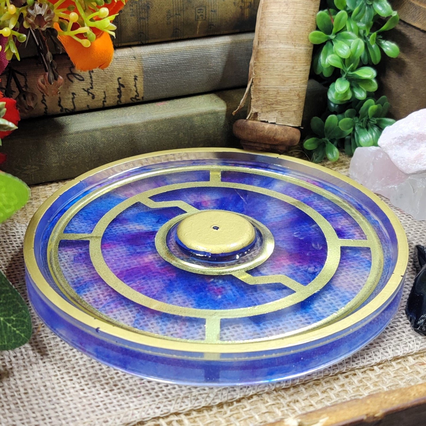 Eye Storm Incense Holder, Iridescent Eye of The Storm Stick Incense Holder, Epoxy Resin Incense Burner with Multicolor Iris and Gold Pattern