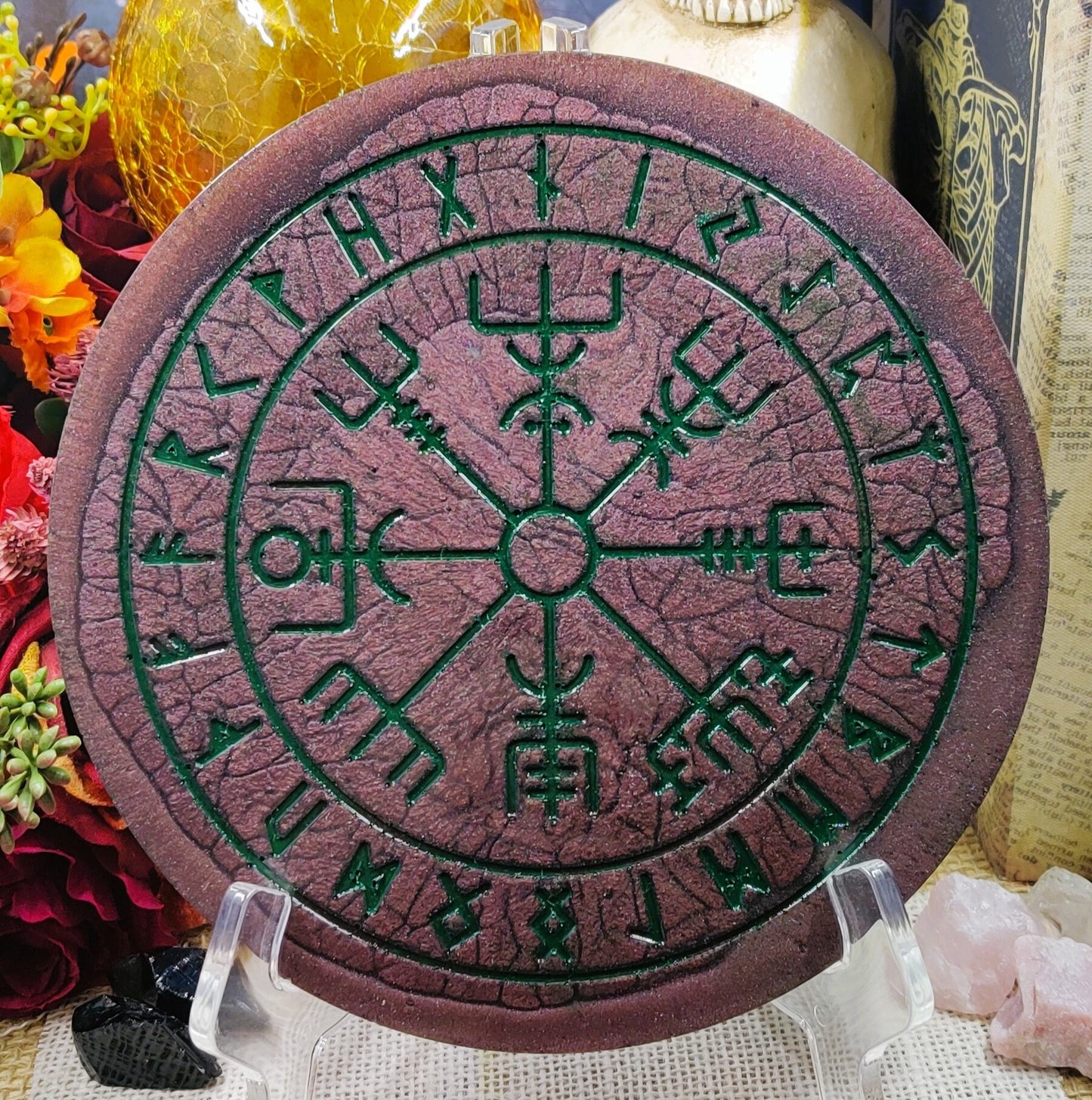 Elder Futhark Divination Board, Norse Pagan Ritual Tool for Casting Runes & Rune Reading, Epoxy Resin Runic Alphabet Norse Viking Altar Set