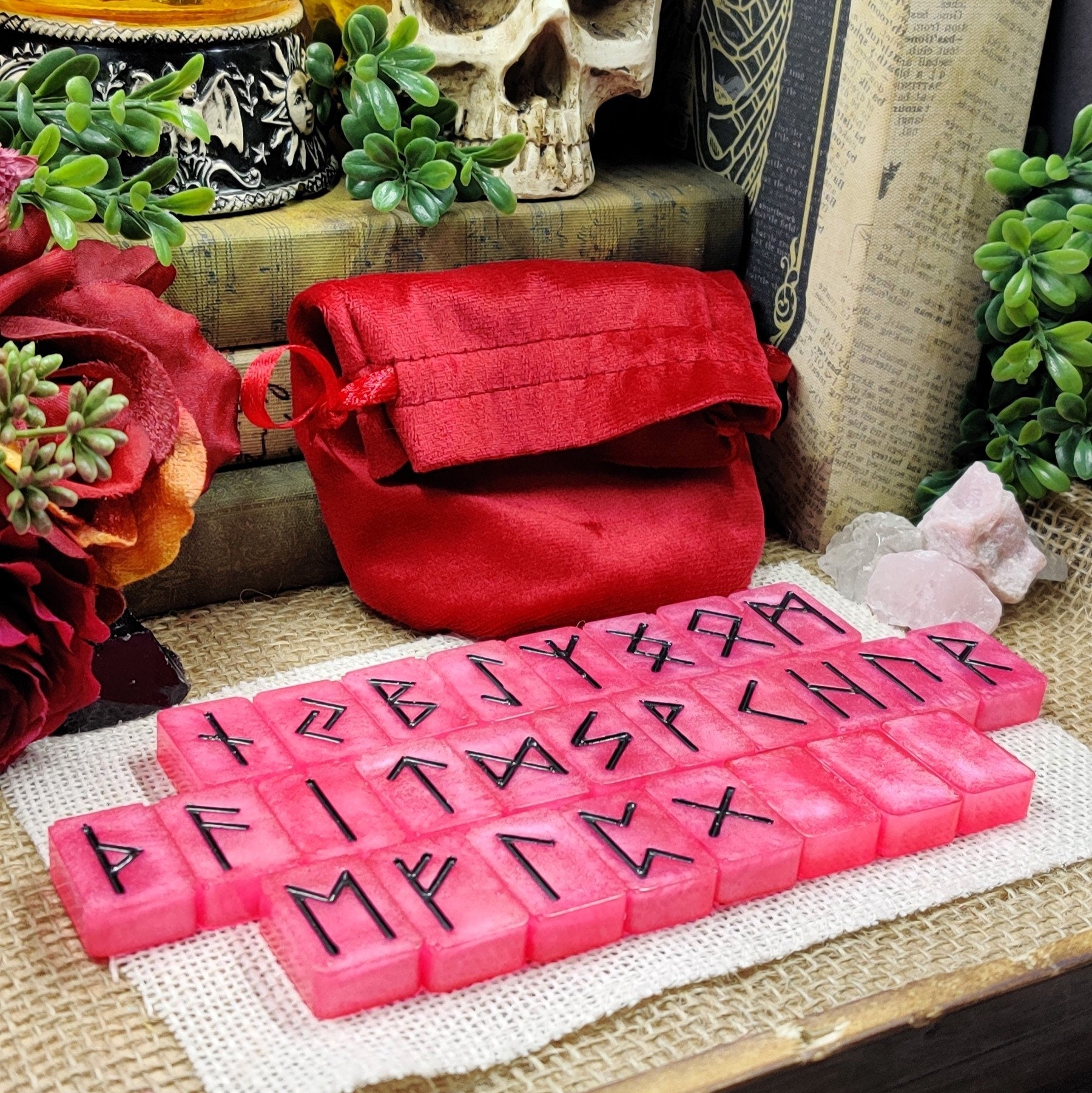 Elder Futhark Runes Set, Norse Pagan Altar Casting Runes, Epoxy Resin Rune Stones for Divination & Scrying, Practical Scandinavian Folk Art