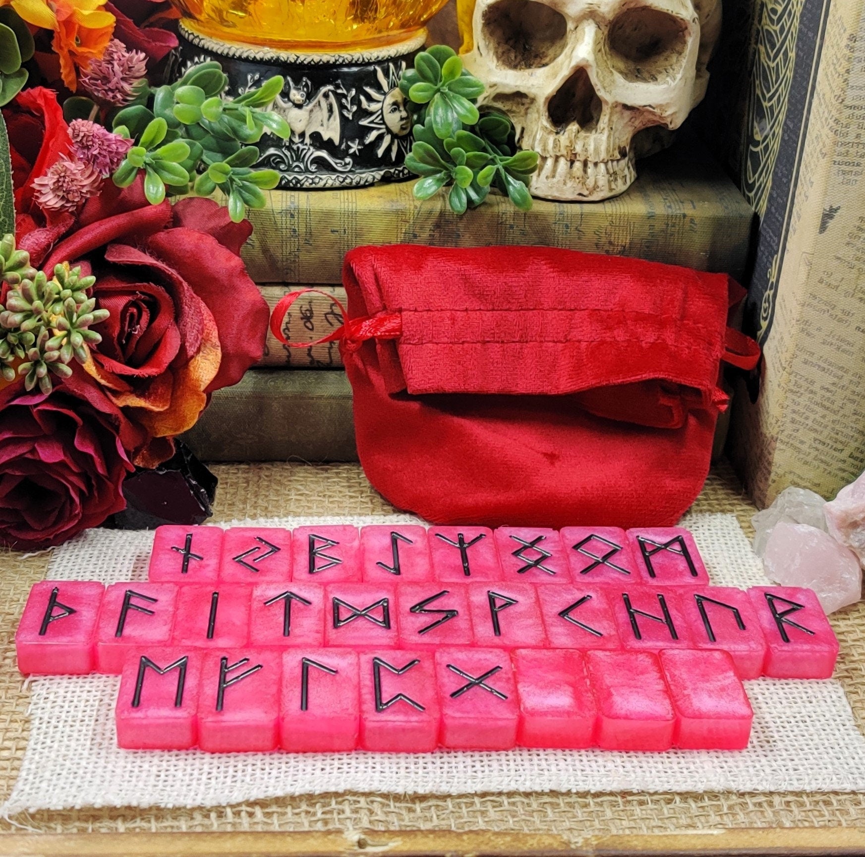 Elder Futhark Runes Set, Norse Pagan Altar Casting Runes, Epoxy Resin Rune Stones for Divination & Scrying, Practical Scandinavian Folk Art