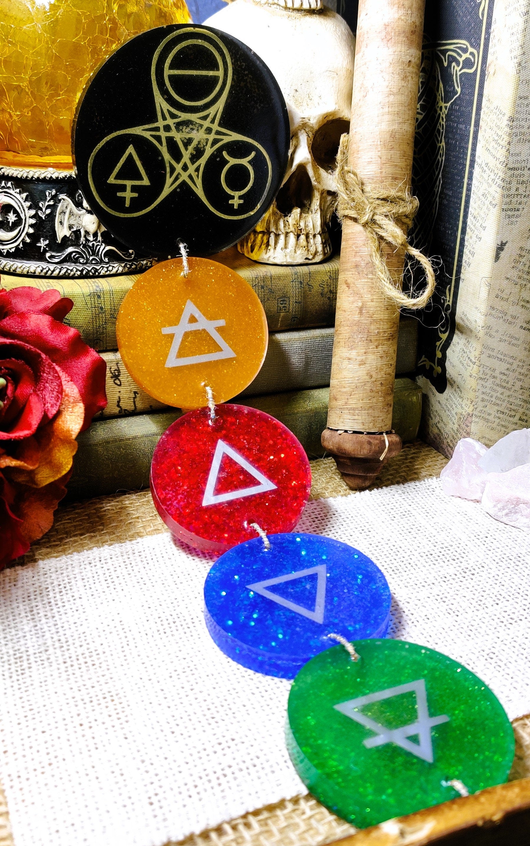 Four Elements Wall Decor, Alchemy Symbol Epoxy Resin Wall Art, 5 Piece Occult and Esoteric Decor for Witch, Pagan, Magic Elements Enthusiast