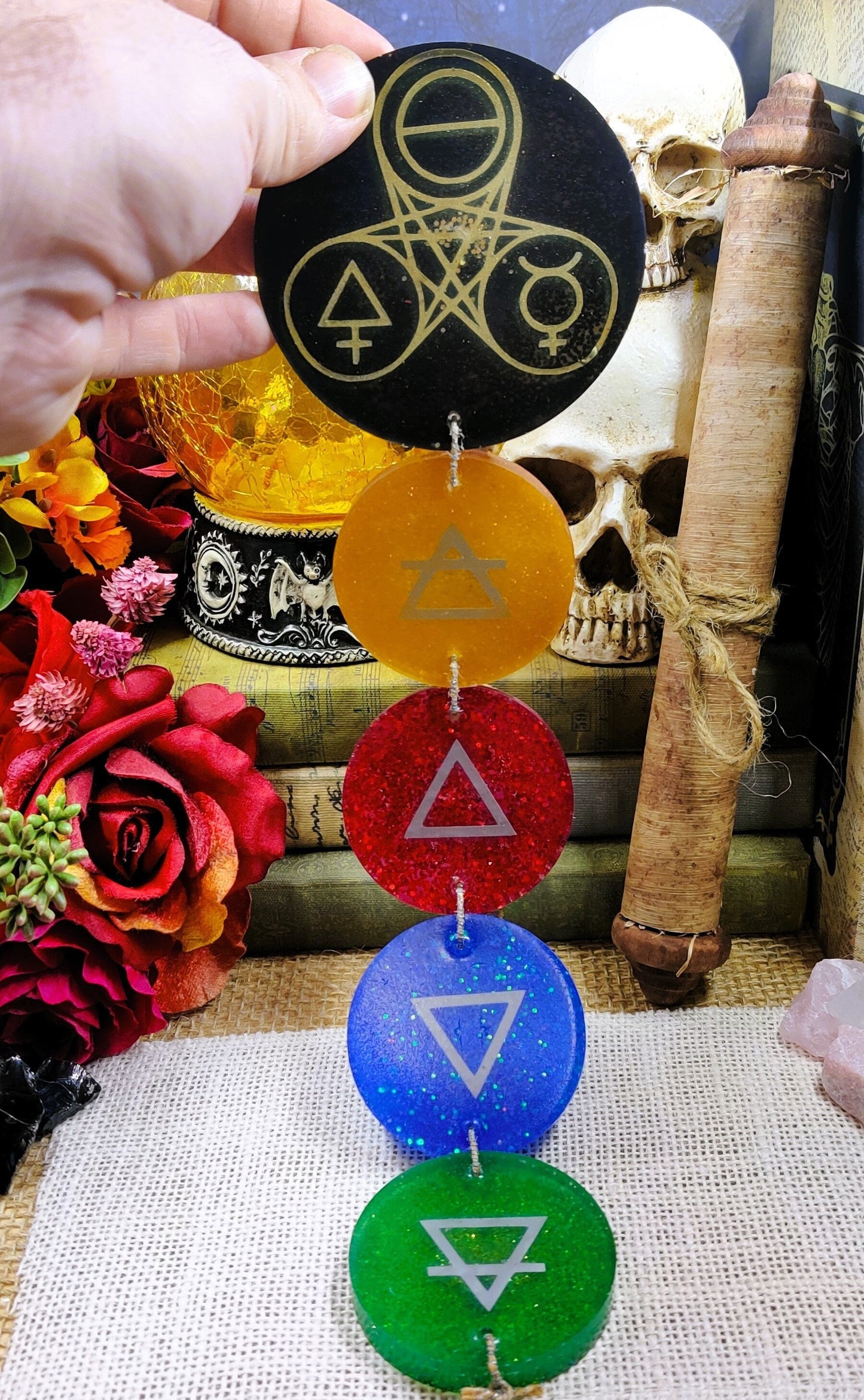 Four Elements Wall Decor, Alchemy Symbol Epoxy Resin Wall Art, 5 Piece Occult and Esoteric Decor for Witch, Pagan, Magic Elements Enthusiast