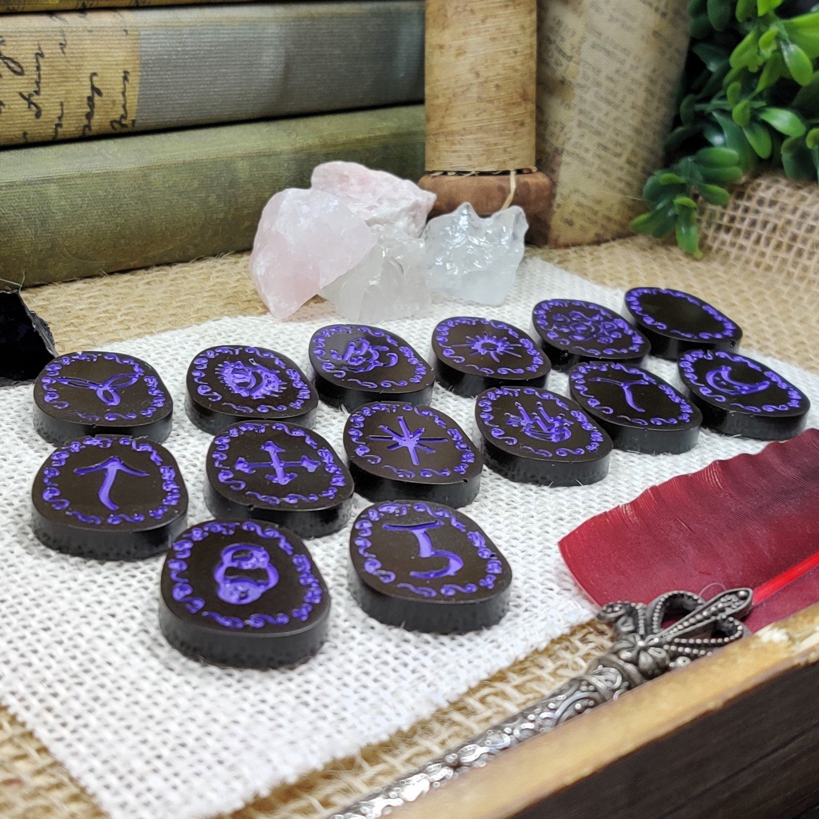 Secular Witch Casting Runes, Epoxy Resin Scrying & Divination Stones for Ritual Spellcasting, New Age Runes Set for Pagan Gift, Witchy Gift