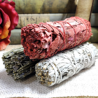 Sage Smudge Sticks Kit, All Natural White Sage, Dragon’s Blood & Lavender Bundle, For Negative Energy Protection and Magick Banishing Ritual