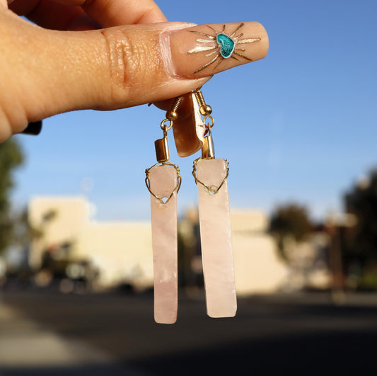 Natural Crystal Boho Dangle Earrings, Raw Gemstone Jewelry for Nature Lover Green Witch, Real Amethyst, Real Rose Quartz Wire Drop Earrings