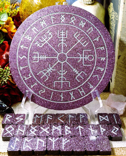 Elder Futhark Divination Board, Norse Pagan Ritual Tool for Casting Runes & Rune Reading, Epoxy Resin Runic Alphabet Norse Viking Altar Set