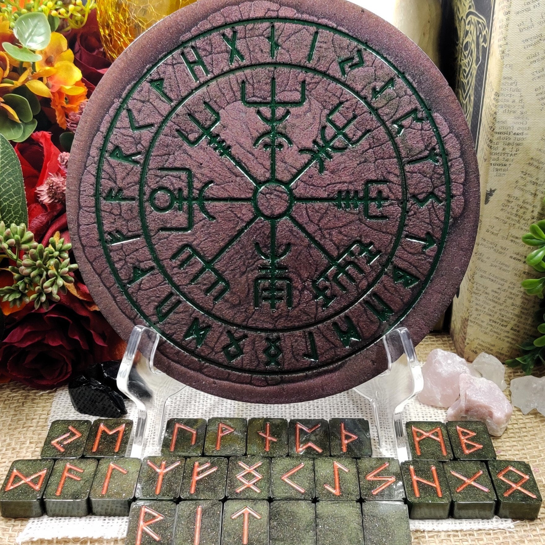 Elder Futhark Divination Board, Norse Pagan Ritual Tool for Casting Runes & Rune Reading, Epoxy Resin Runic Alphabet Norse Viking Altar Set